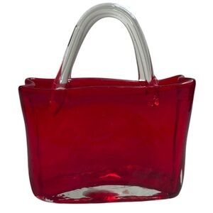 Vintage Murano Style MCM Elegant Ruby Red Blown Glass Handbag Vase
